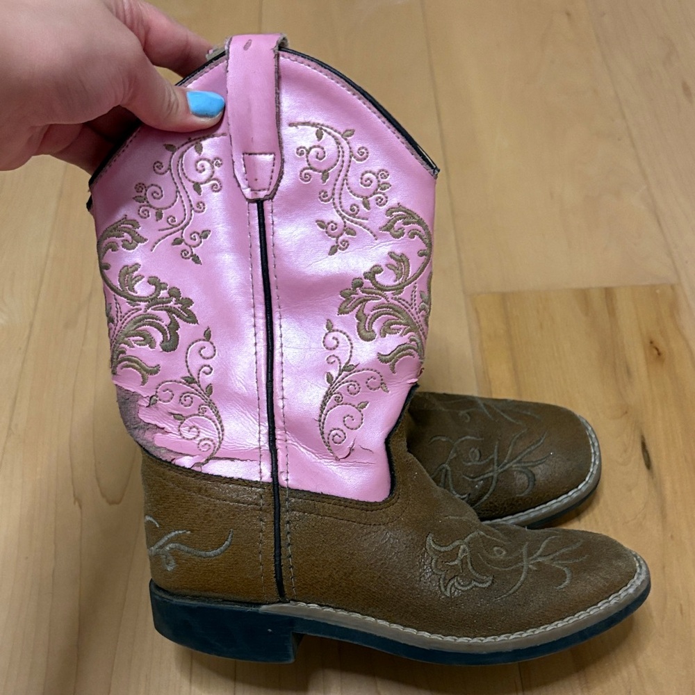 Pink and Brown Embroidered Cowboy Boots Girls
